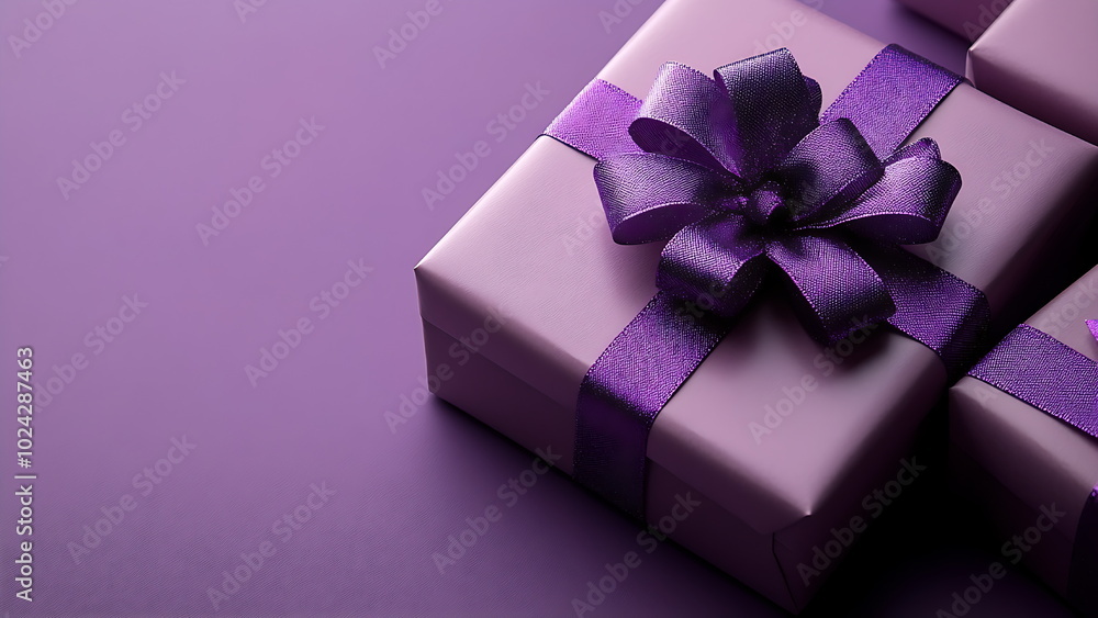 Purple gift box, wrapped in purple ribbon with copy space Purple gift box, wrapped in purple ribbon with copy space
