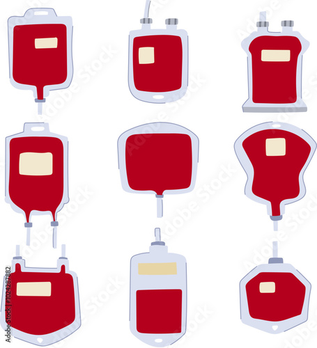 blood donor bag set cartoon. transfusion plasma, platelets hemoglobin, storage compatibility blood donor bag sign. isolated symbol vector illustration