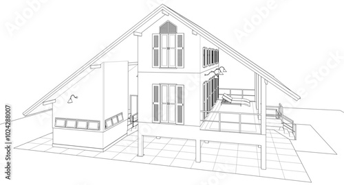 house architectural sketch 3d illustration	
