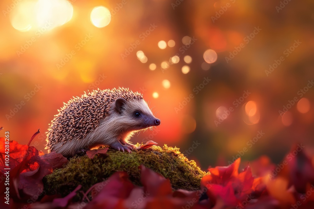 Autumn hedgehog in golden light Autumn hedgehog in golden light