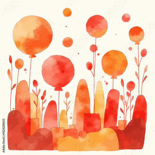 Abstract Autumn Landscape in Warm Oranges