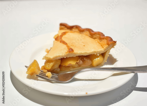 A Slice of Apple Pie on a White Plate with Fork