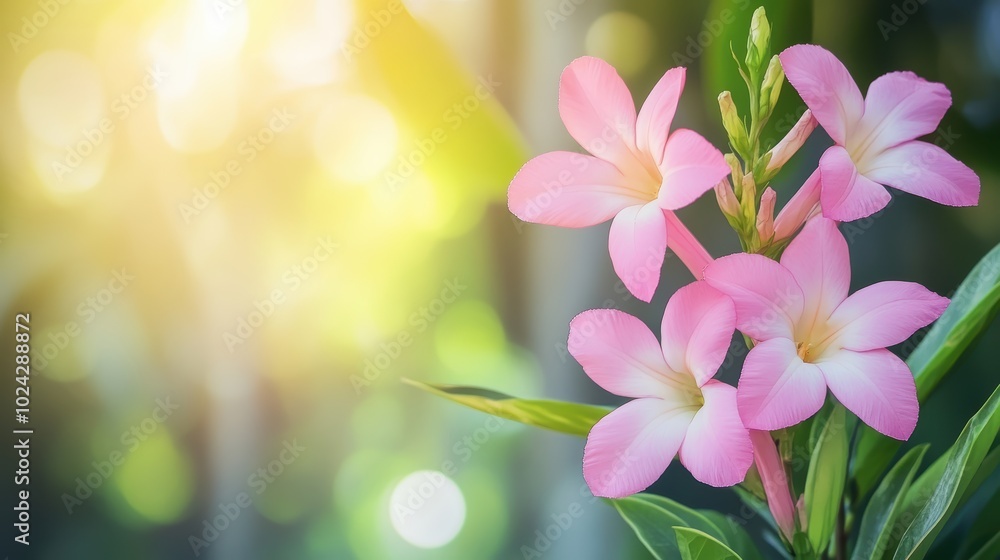 Tranquil pink oleander blossoms in soft sunlight Tranquil pink oleander blossoms in soft sunlight