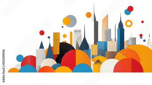 Sleek and Stylish Urban Cityscape with Soaring Modern Buildings and Skyline in Flat Design Dynamic metropolitan landscape featuring high rise office