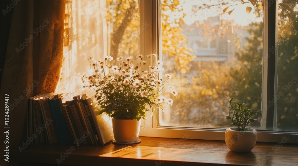 A Cozy Home Bathed in Sunlight with Fresh Flowers A Cozy Home Bathed in Sunlight with Fresh Flowers