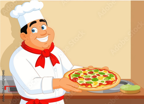 Chef presenting a delicious pizza