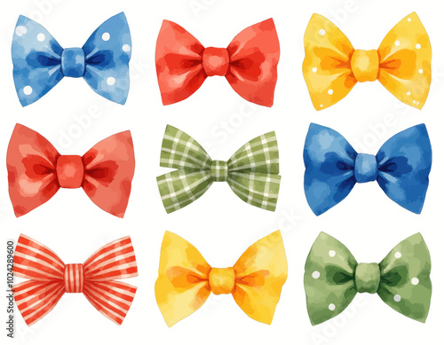 Colorful Assorted Bows: Bow Ties in Red, Blue, Yellow, Green, and Polka Dot Patterns