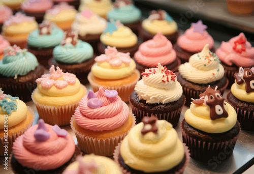 Colorful Assorted Cupcakes with Frosting and Toppings