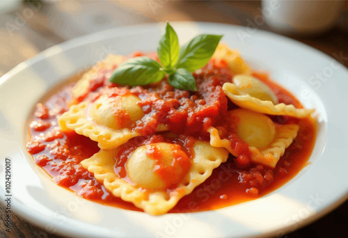 Delicious Ravioli with Rich Tomato Sauce and Basil