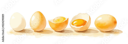 Eggs in Various Stages of Cracking and Yolk Exposure