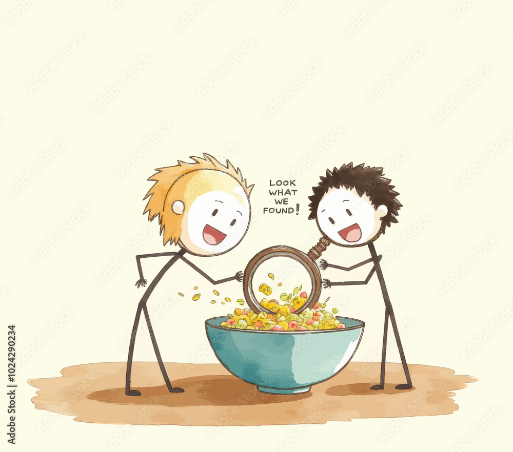 Excited Kids Discovering Gold in Bowl Excited Kids Discovering Gold in Bowl