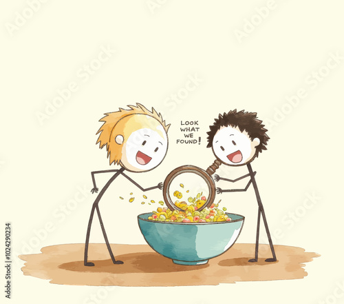 Excited Kids Discovering Gold in Bowl