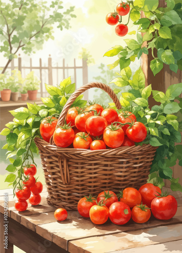 Freshly Picked Tomatoes in Wicker Basket