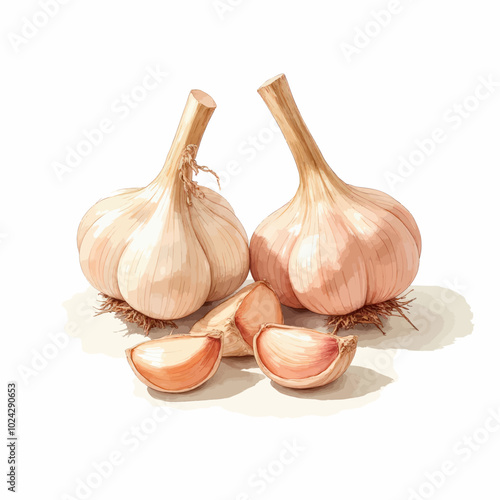 Garlic Bulbs and Cloves Illustration