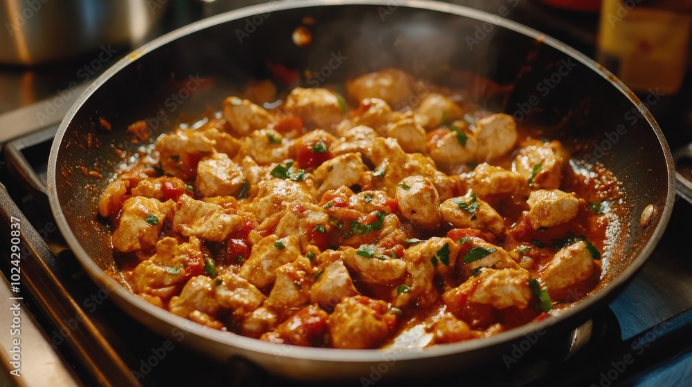 Chicken tikka masala in a frying pan Chicken tikka masala in a frying pan