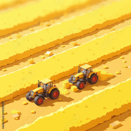 Harvesting Golden Wheat Fields with Tractors