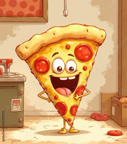 Happy Pizza Slice in Kitchen