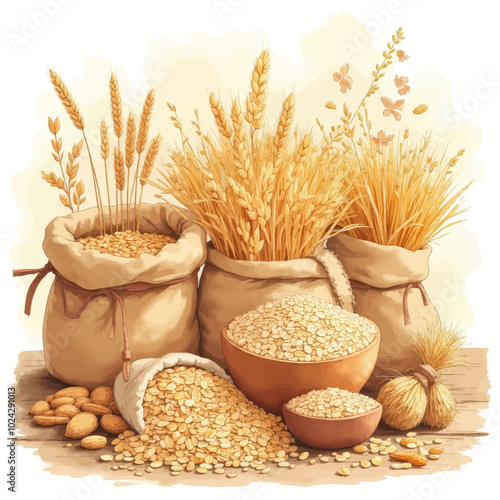 Harvested Grains and Cereals Illustration