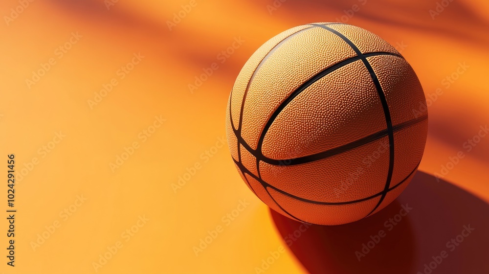 Basketball Ball on a Flat Orange Background with Shadow 3D Illustration Basketball Ball on a Flat Orange Background with Shadow 3D Illustration