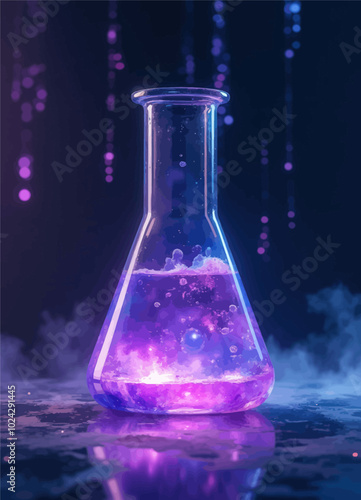 Luminescent Purple Liquid in Glass Flask