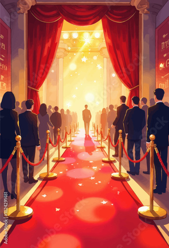 Luxury Gala Entrance: Red Carpet and Spotlights