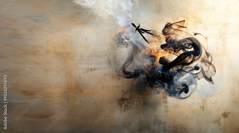 Graceful Gray Smoke Curling Against Warm Background Graceful Gray Smoke Curling Against Warm Background