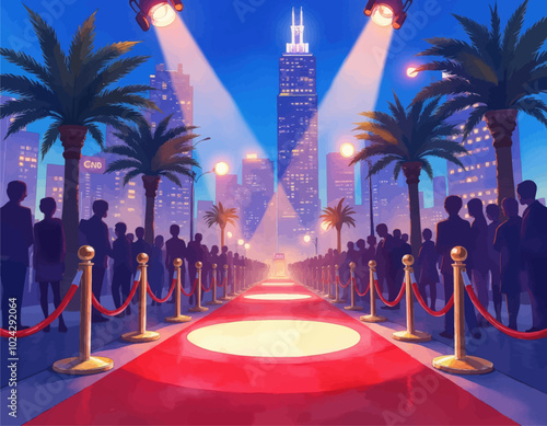 Red Carpet Event in Tropical Cityscape