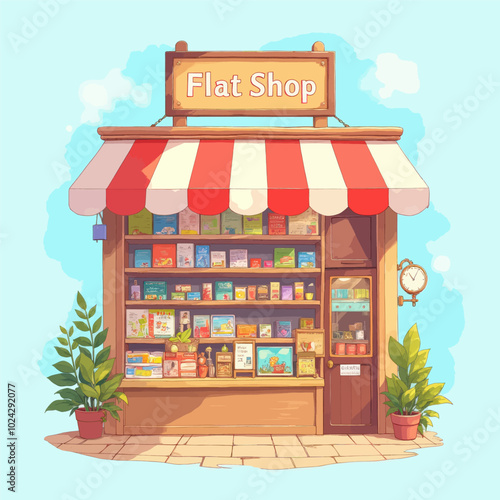 Quaint Shop Front with Books and Plants
