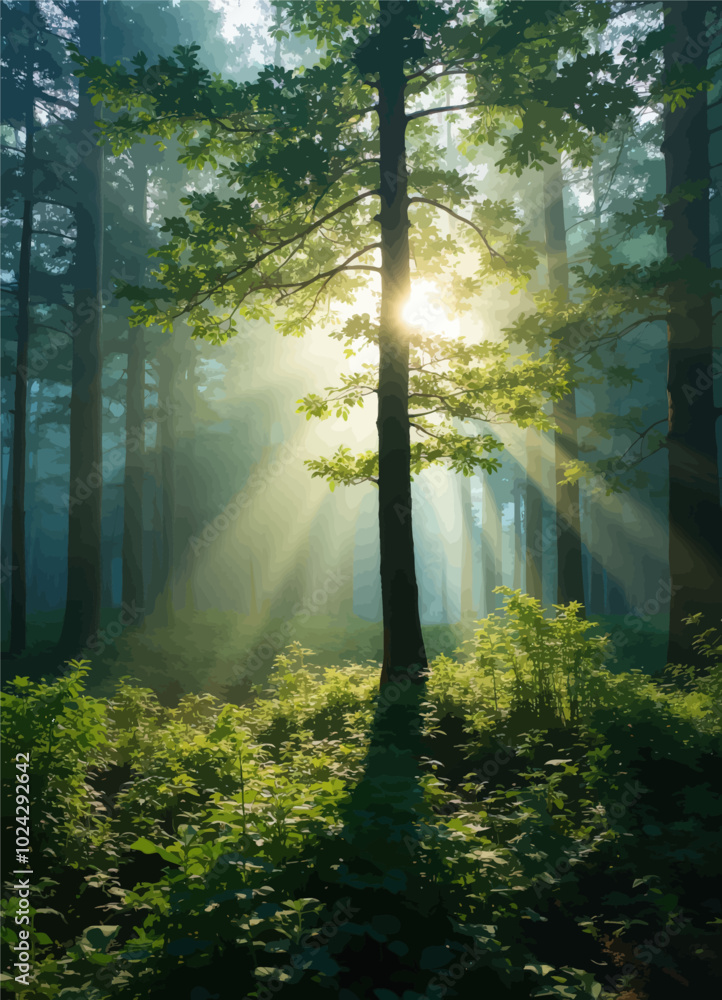 Fototapeta premium Sunlit Forest Pathway