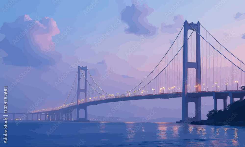 Fototapeta premium Sunset Bridge: Suspension Light Display