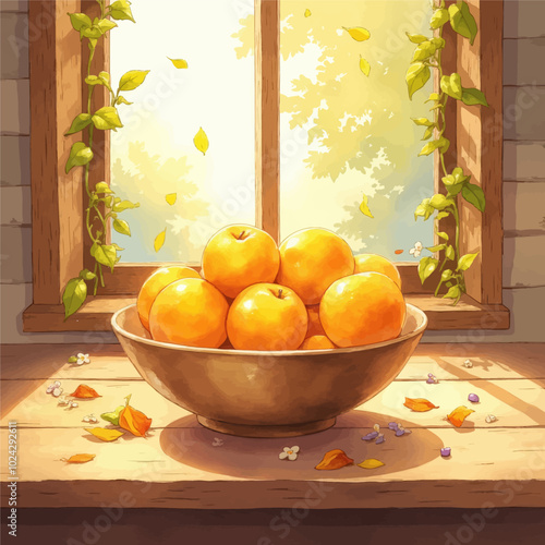 Still Life: Bowl of Oranges by Window