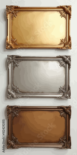 Three Ornate Gold Frames Stacked Vertically