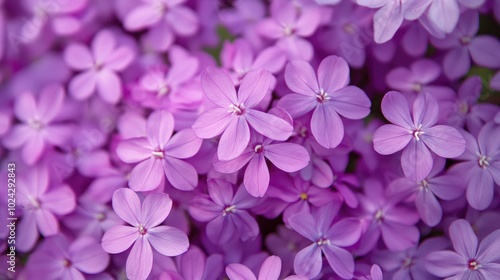 Close up of a single cluster of purple blooms among a field of purple blossoms