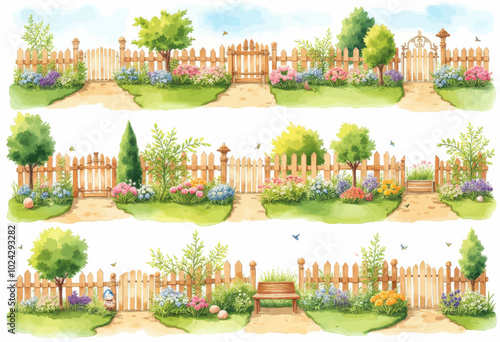 Vibrant Garden Fence Designs with Floral Borders and Pathways