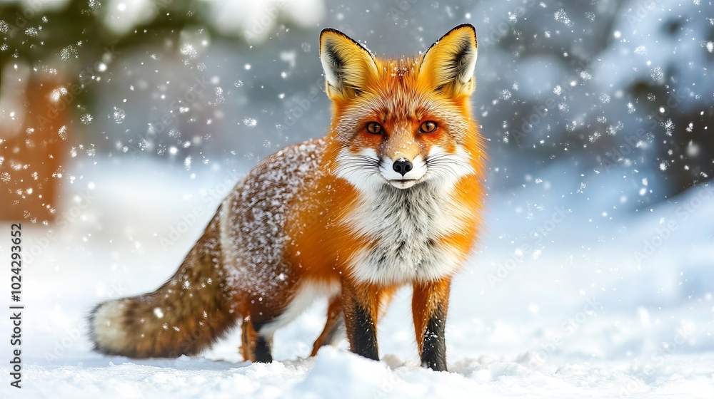 Fox with Perked Ears in Snowy Landscape Fox with Perked Ears in Snowy Landscape
