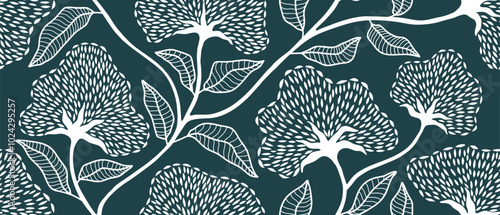 Abstract flower and leaves seamless pattern with dotted style.