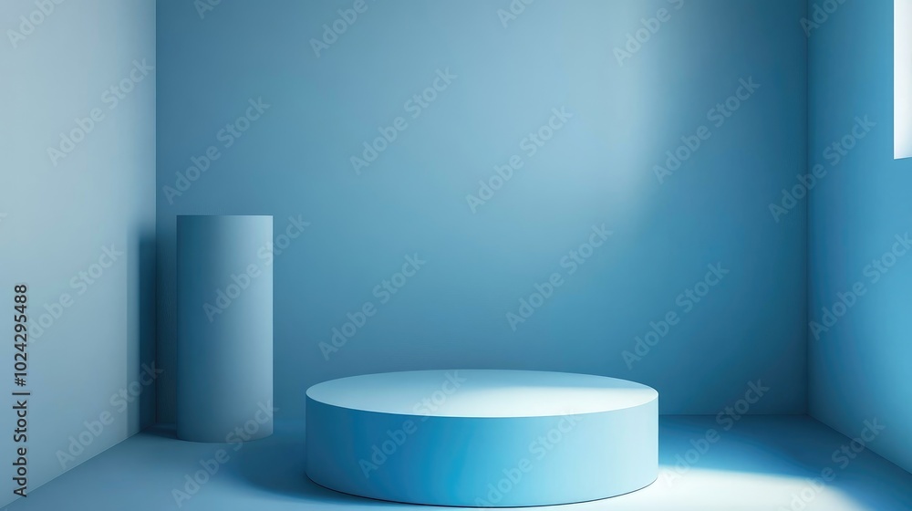 Abstract blue corner scene with a cylinder podium in 3D rendering Abstract blue corner scene with a cylinder podium in 3D rendering