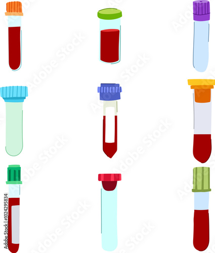 blood test vial set cartoon. diagnostics phlebotomy, serum plasma, hematology centrifuge blood test vial sign. isolated symbol vector illustration