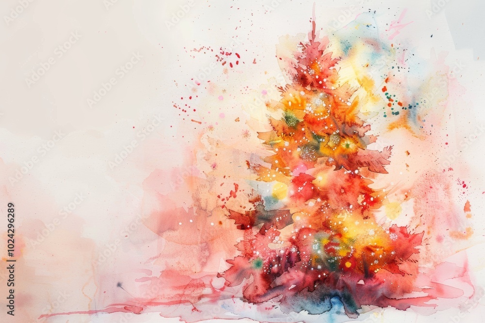 Holiday-themed watercolor art featuring a Christmas tree with soft, flowing colors. Holiday-themed watercolor art featuring a Christmas tree with soft, flowing colors.