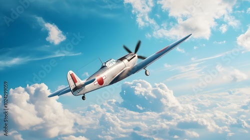 Vintage biplane aircraft gracefully soaring through a clear blue sky surrounded by fluffy white clouds capturing the nostalgic essence of early aviation and the thrill of
