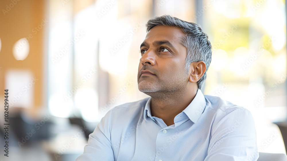 Man Contemplating Health in Modern Office. Man Contemplating Health in Modern Office.