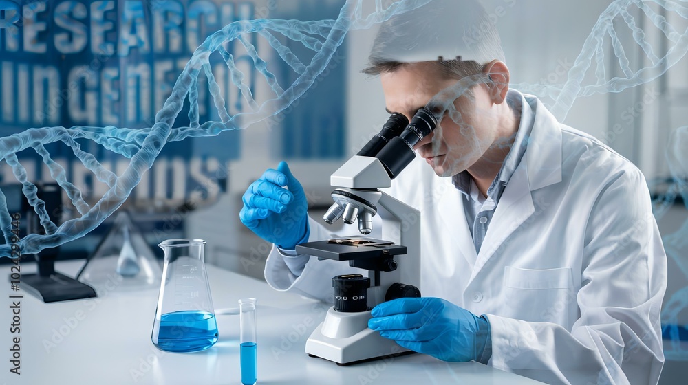 Fototapeta premium A specialist who conducts research using a microscope.