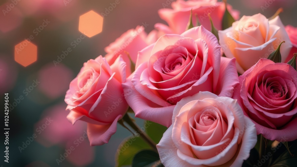 Bouquet of pink roses with bokeh. Bouquet of pink roses with bokeh.