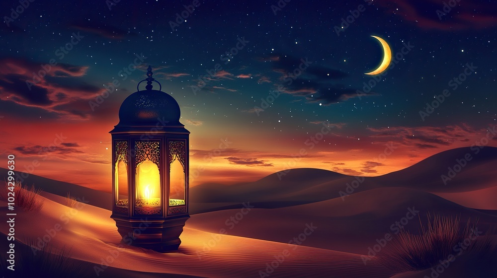 Mosques Dome on dark blue twilight sky and Crescent on background, symbol islamic religion Ramadan and free space for text Mosques Dome on dark blue twilight sky and Crescent on background, symbol islamic religion Ramadan and free space for text