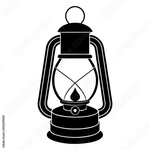 Kerosene Lampl or lantern flame torch Silhouette vector illustration.