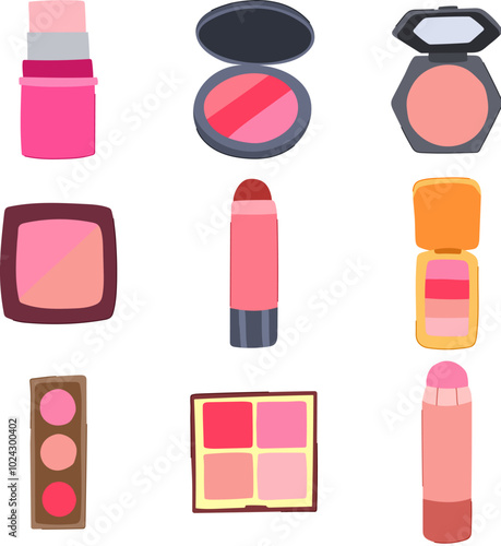blush compact set cartoon. beauty cosmetics, cheeks color, palette shimmer blush compact sign. isolated symbol vector illustration