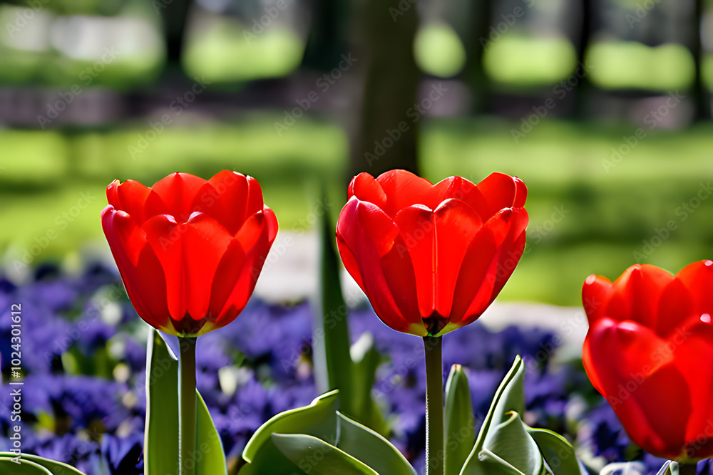 Naklejka premium red tulips in the garden