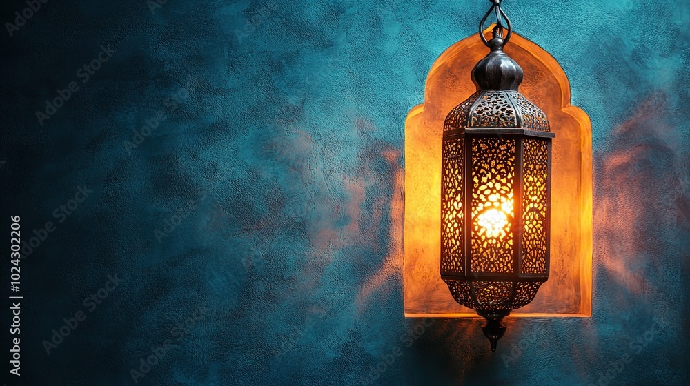 Islamic Greeting Cards for Muslim Holidays. Ramadan Kareem blue background.Eid Mubarak, greeting background with lantern.Mosque window Islamic Greeting Cards for Muslim Holidays. Ramadan Kareem blue background.Eid Mubarak, greeting background with lantern.Mosque window