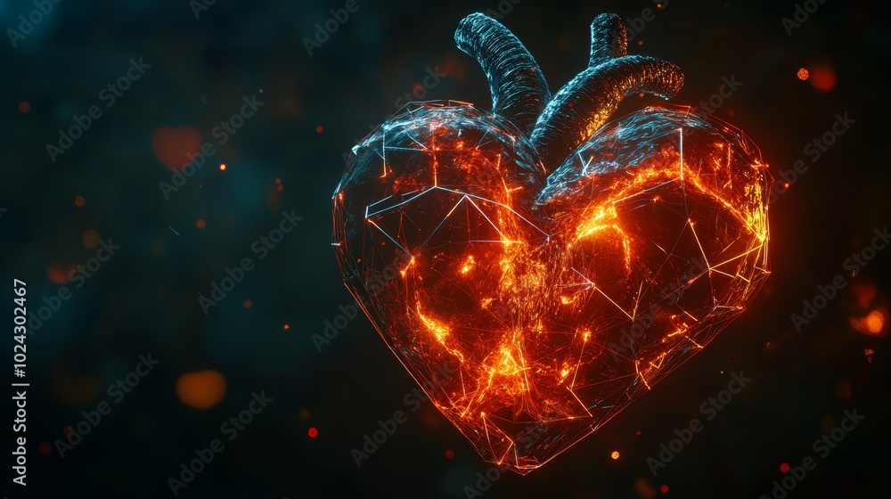 Abstract Heart 3D Render Glowing Digital Art Love Concept Abstract Heart 3D Render Glowing Digital Art Love Concept