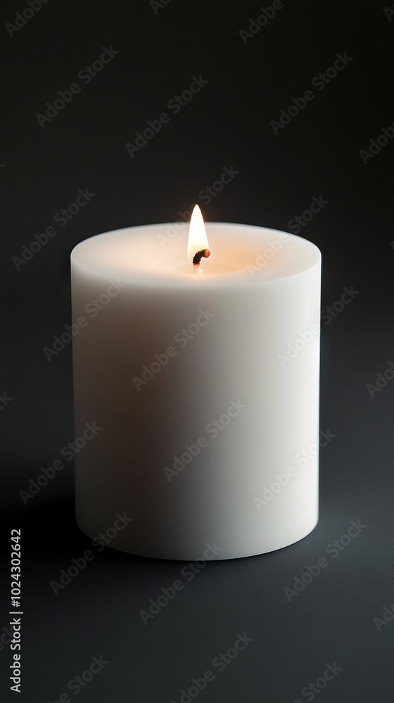 A minimalist white candle with a gentle flame, set against a dark background, perfect for home decor, relaxation, and meditation themes. A minimalist white candle with a gentle flame, set against a dark background, perfect for home decor, relaxation, and meditation themes.